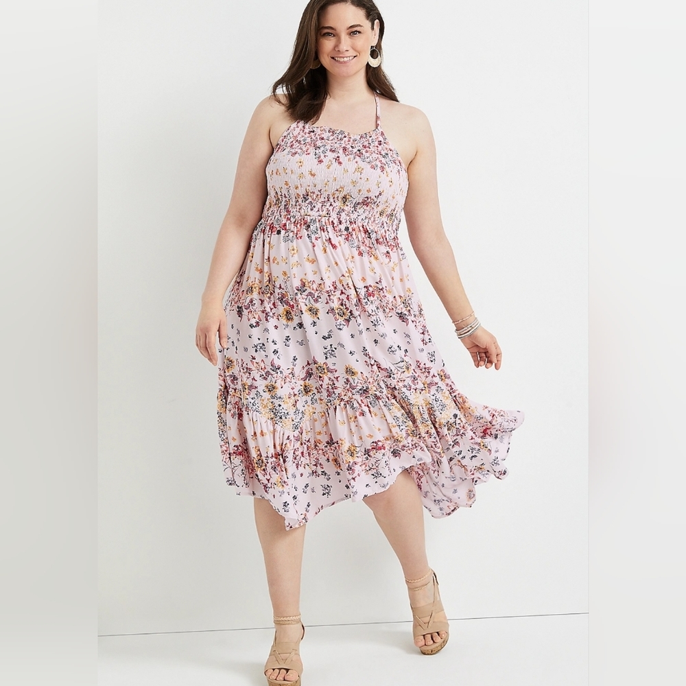 Floral Smocked Halter Midi Dress-NWT
